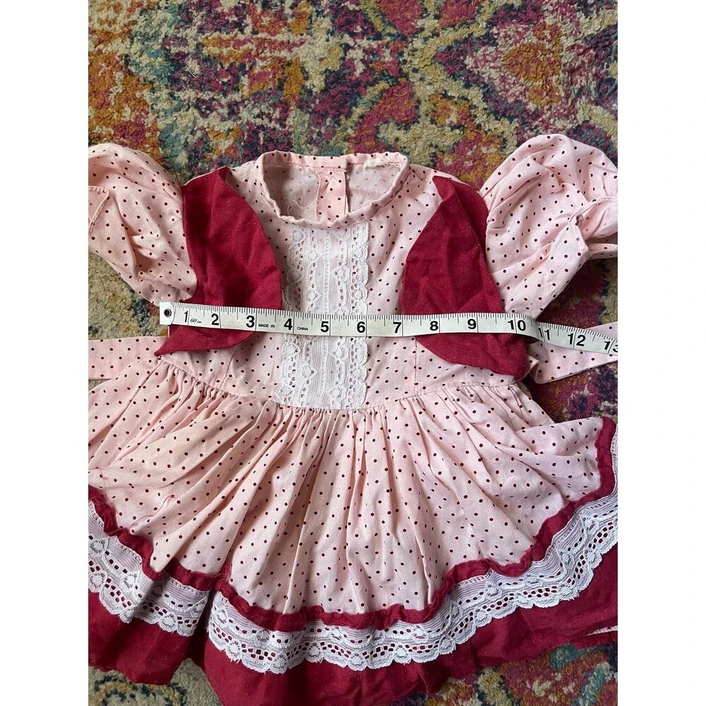 Vintage Toddler Girls Pink & Red Polka Dot Ruffle Dress